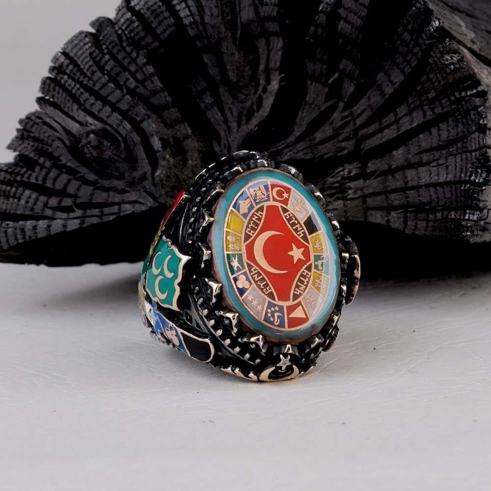 Üç Hilal 16 Türk Devleti Gümüş Yüzük16 Türk Devleti Yüzük