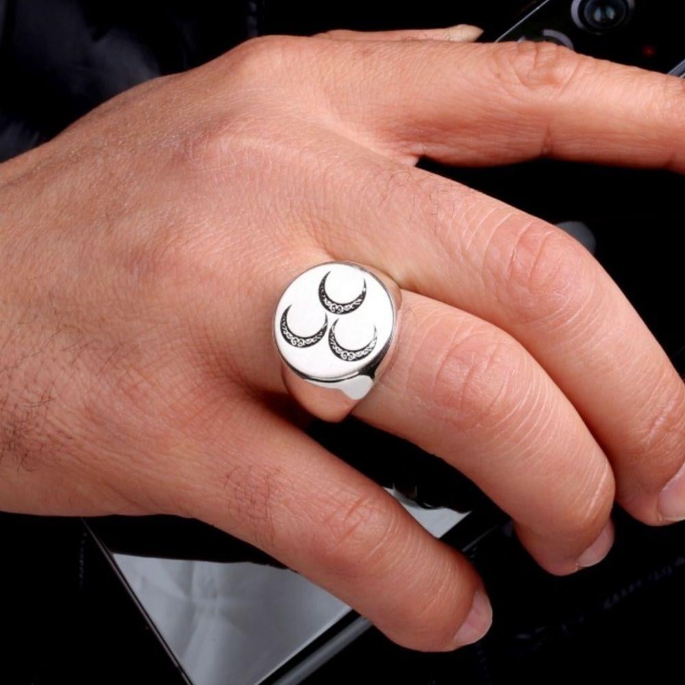 Üç Hilal 925 Ayar Gümüş Erkek YüzükÜç Hilal Yüzük