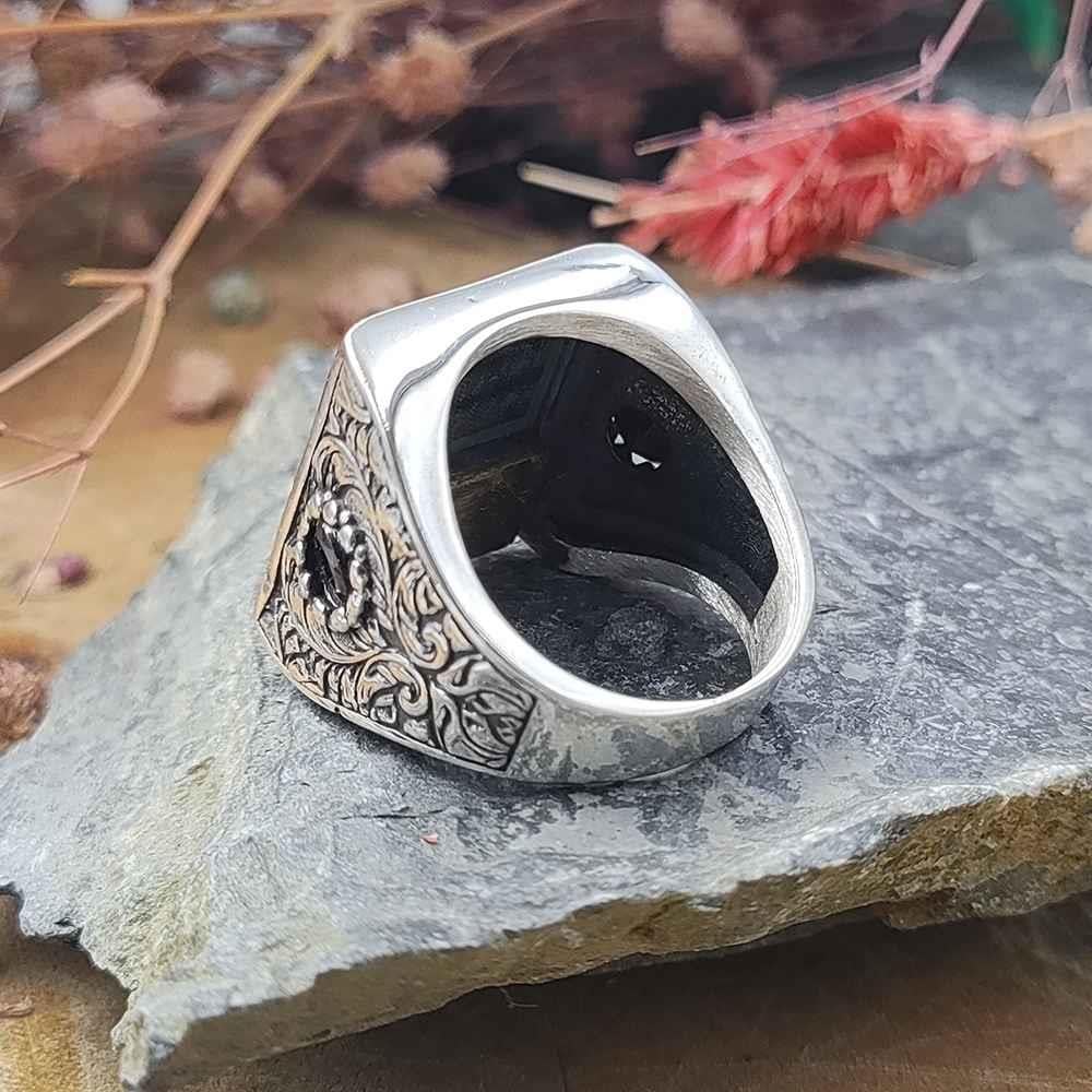 Üç Hilal Kelimel-i Tevhid İşlemeli Gümüş YüzükÜç Hilal Yüzük