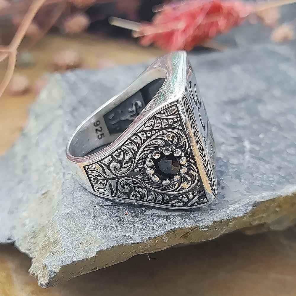 Üç Hilal Kelimel-i Tevhid İşlemeli Gümüş YüzükÜç Hilal Yüzük