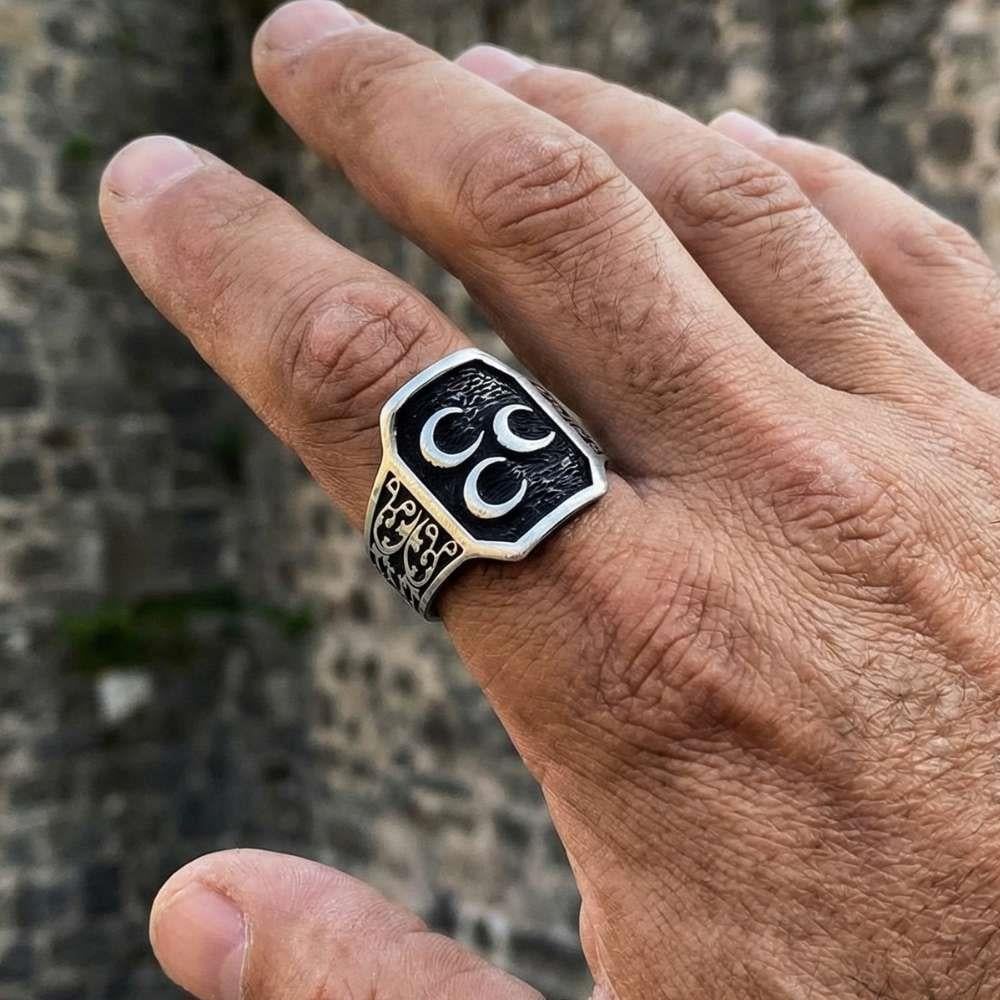 Üç Hilal Motifli Gümüş YüzükThree Crescent Ring