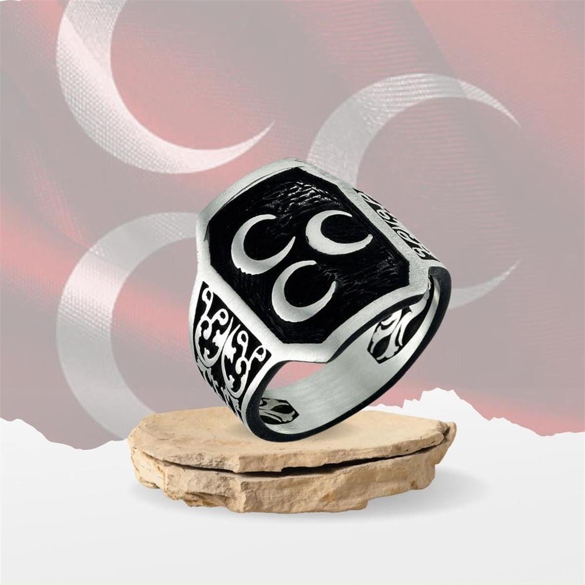 Üç Hilal Motifli Gümüş Yüzük