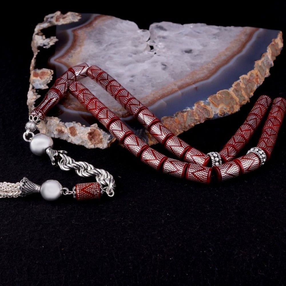 Usta El İşçiliği Gümüş İşlemeli Kesme Kuka Tesbih