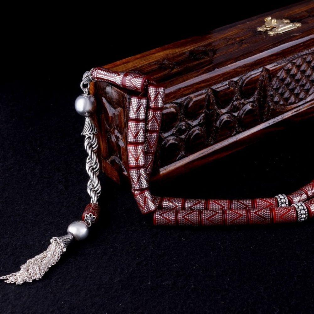 Usta El İşçiliği Gümüş İşlemeli Kesme Kuka Tesbih