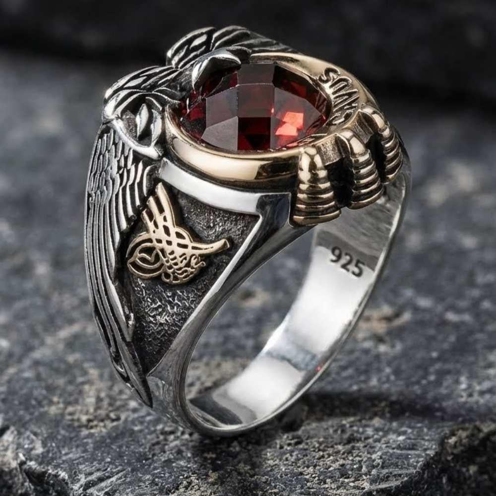 Uzman Çavuş Tuğra İşlemeli Gümüş YüzükUzman Çavuş Yüzükleri