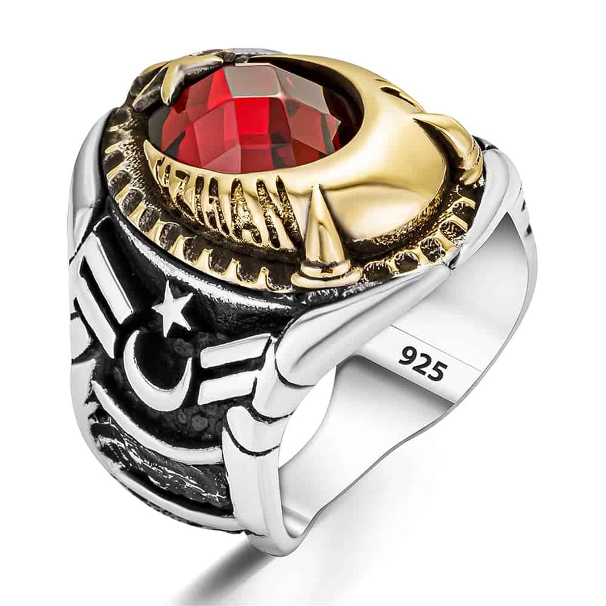 Master Sergeant Letter Embroidered Crescent and Star Motif Silver Ring