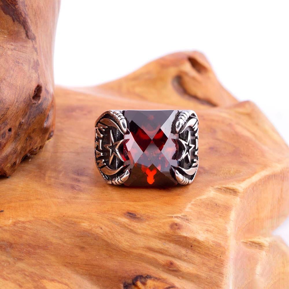 Vatan Yüzüğü Özel Kesim Zirkon Taşlı Gümüş Erkek YüzükZircon Stone Ring