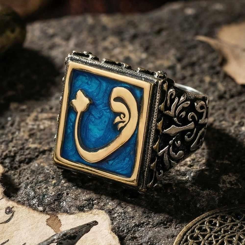 Vav Mineli Kare Gümüş YüzükAlep Waw Ring