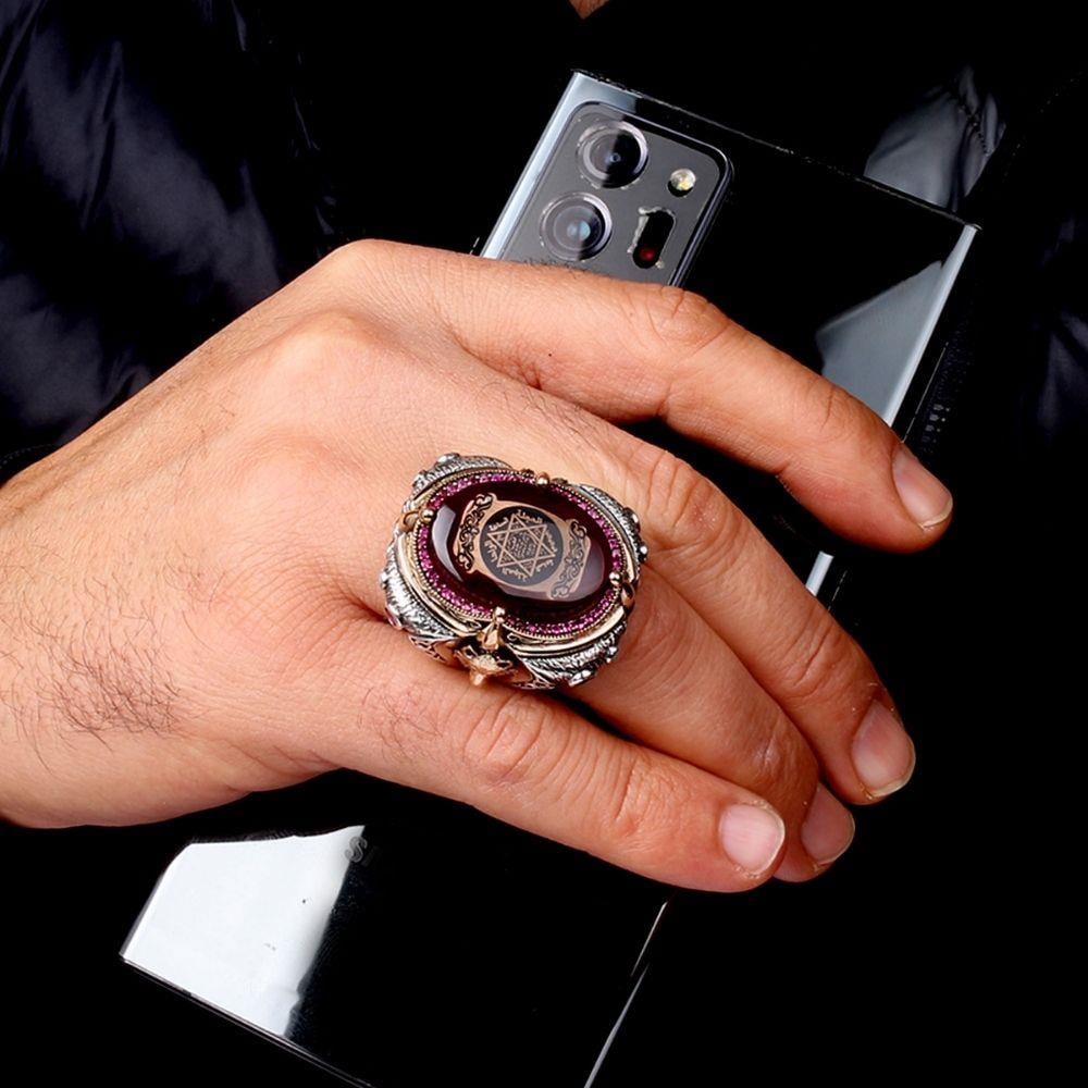 Yanları Kurt İşlemeli Mührü Süleyman Gümüş Yüzük