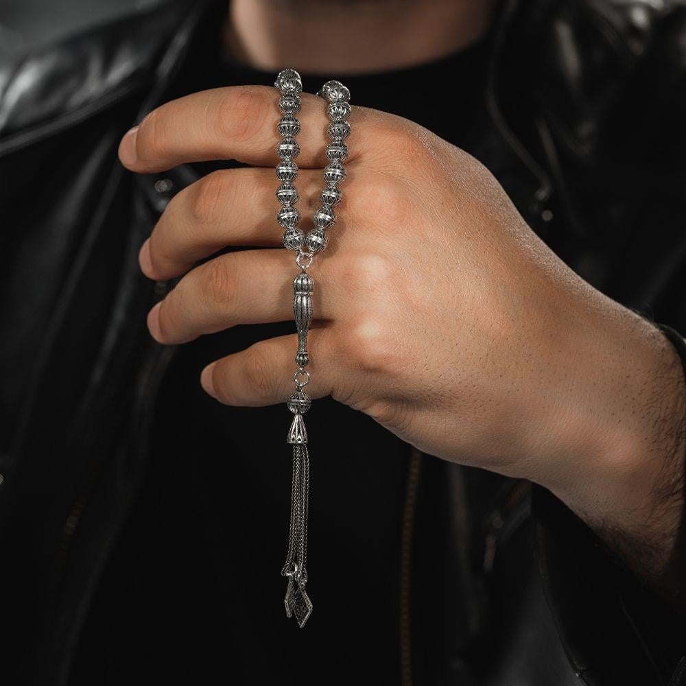 Yaprak Model 925 Ayar Fizyon Gümüş Tesbih