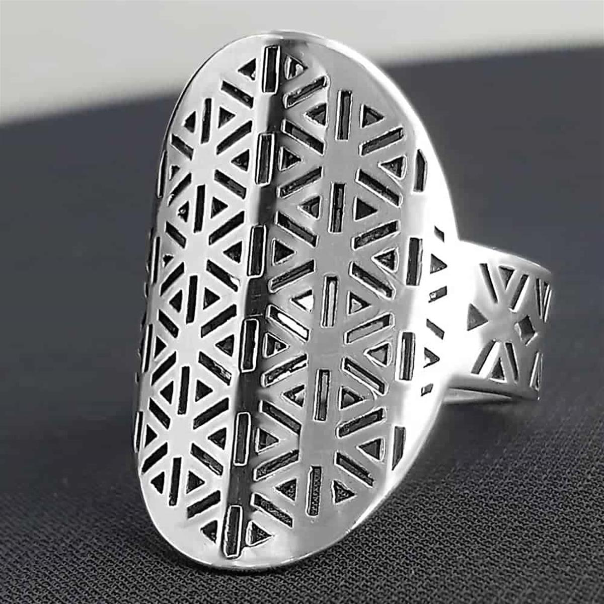 Yaşam Geometrisi Desenli Başparmak Gümüş Yüzük