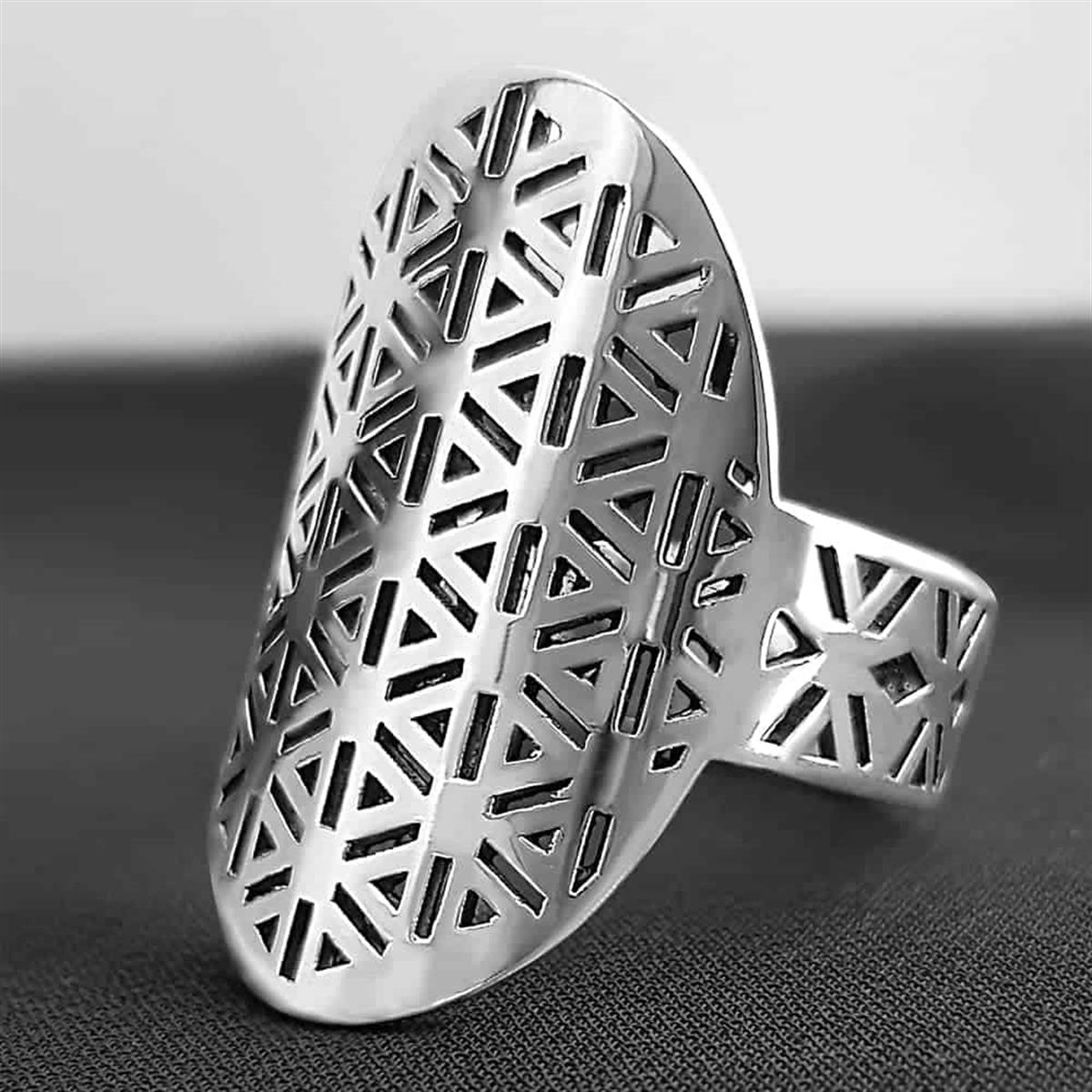 Yaşam Geometrisi Desenli Başparmak Gümüş Yüzük