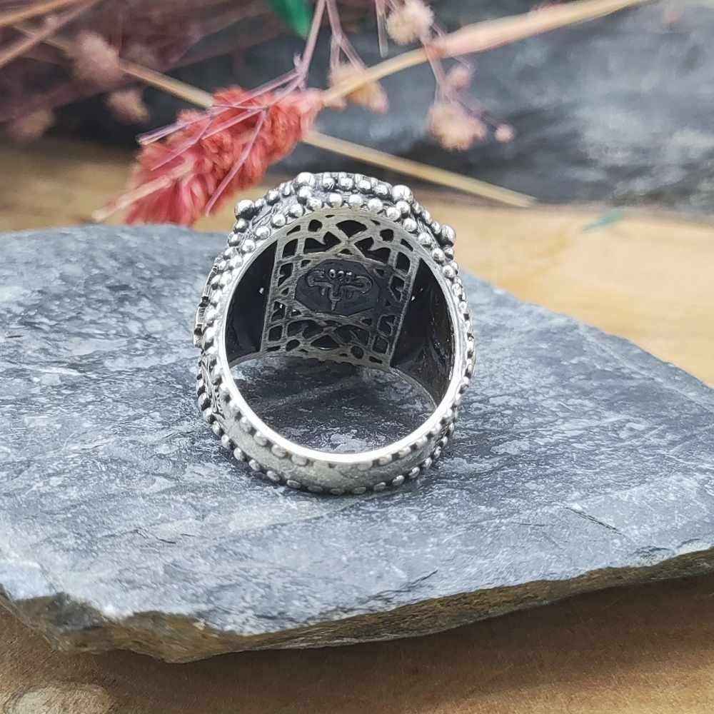 Yeşil Mineli Mührü Süleyman Gümüş YüzükSüleyman Mührü Yüzükler