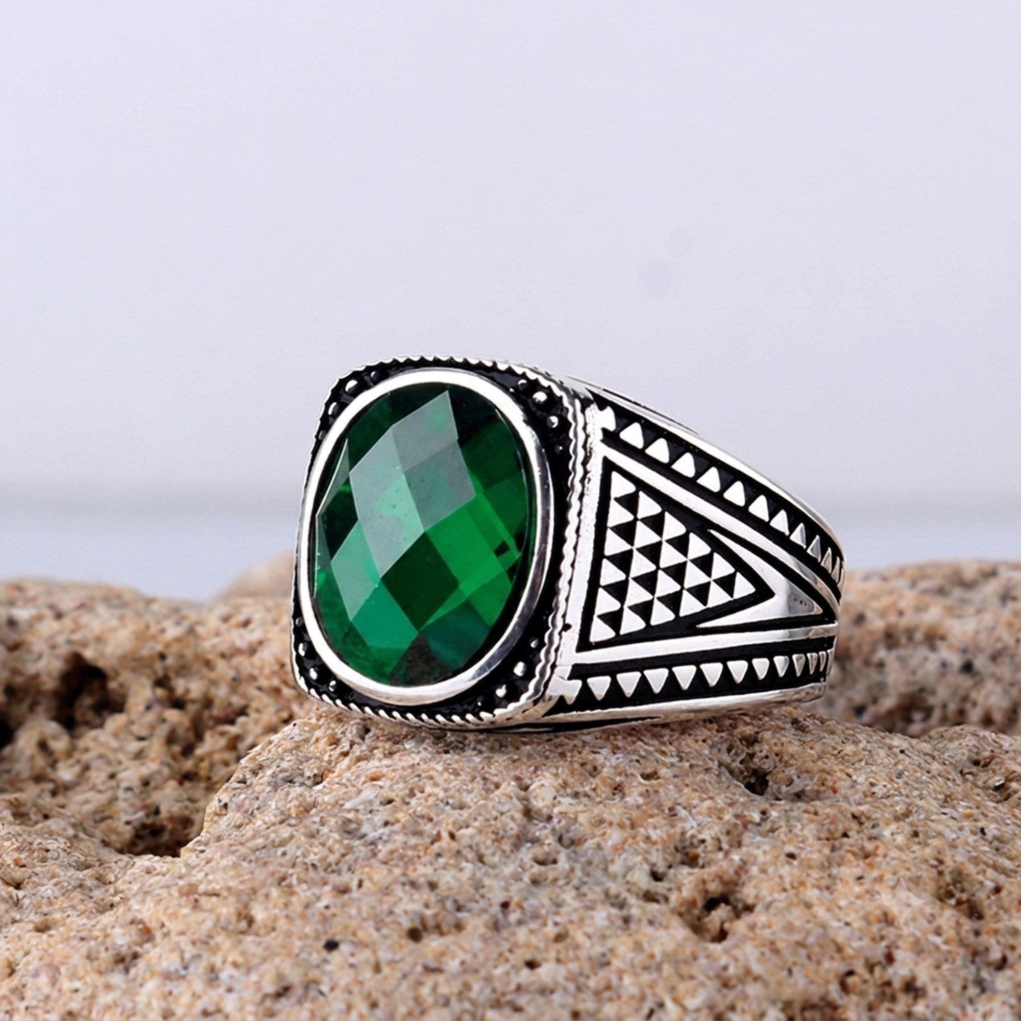 Yeşil Renk Zirkon Taşlı 925 Ayar Gümüş YüzükZircon Stone Ring