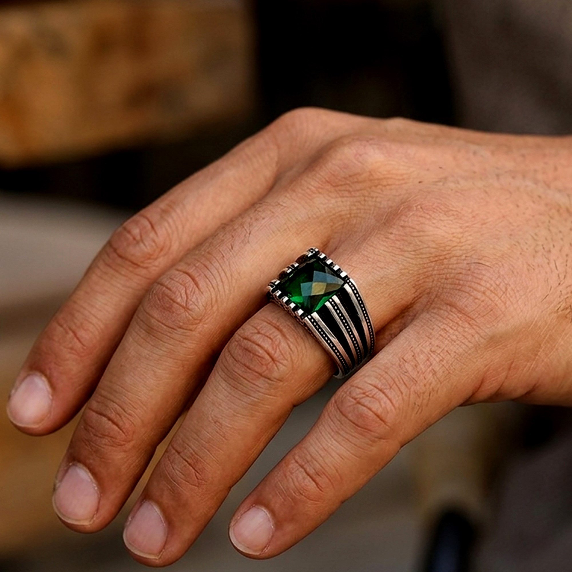 Yeşil Renk Zirkon Taşlı 925 Ayar Gümüş YüzükZircon Stone Ring