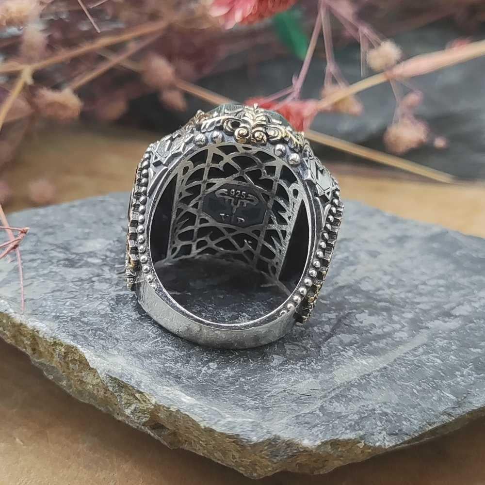 Yeşil Taş Üzeri Mührü Şerif Gümüş YüzükSüleyman Mührü Yüzükler