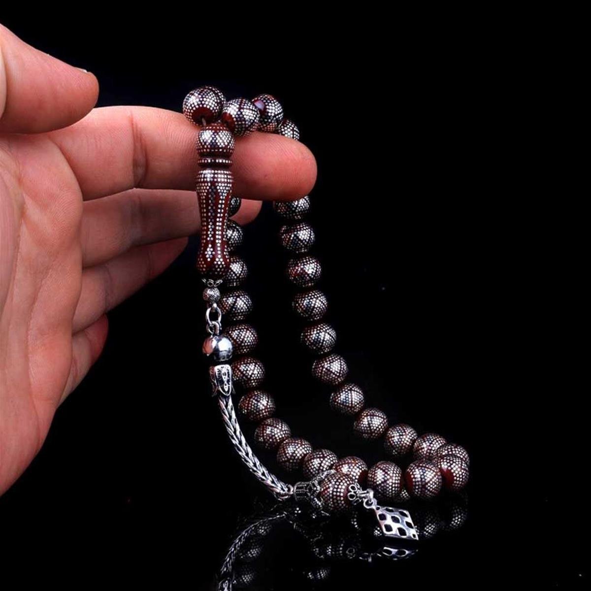 Yoğun Gümüş İşlemeli Usta İşçiliği Kuka Tesbih