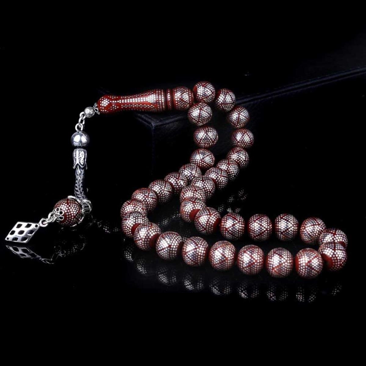 Yoğun Gümüş İşlemeli Usta İşçiliği Kuka Tesbih