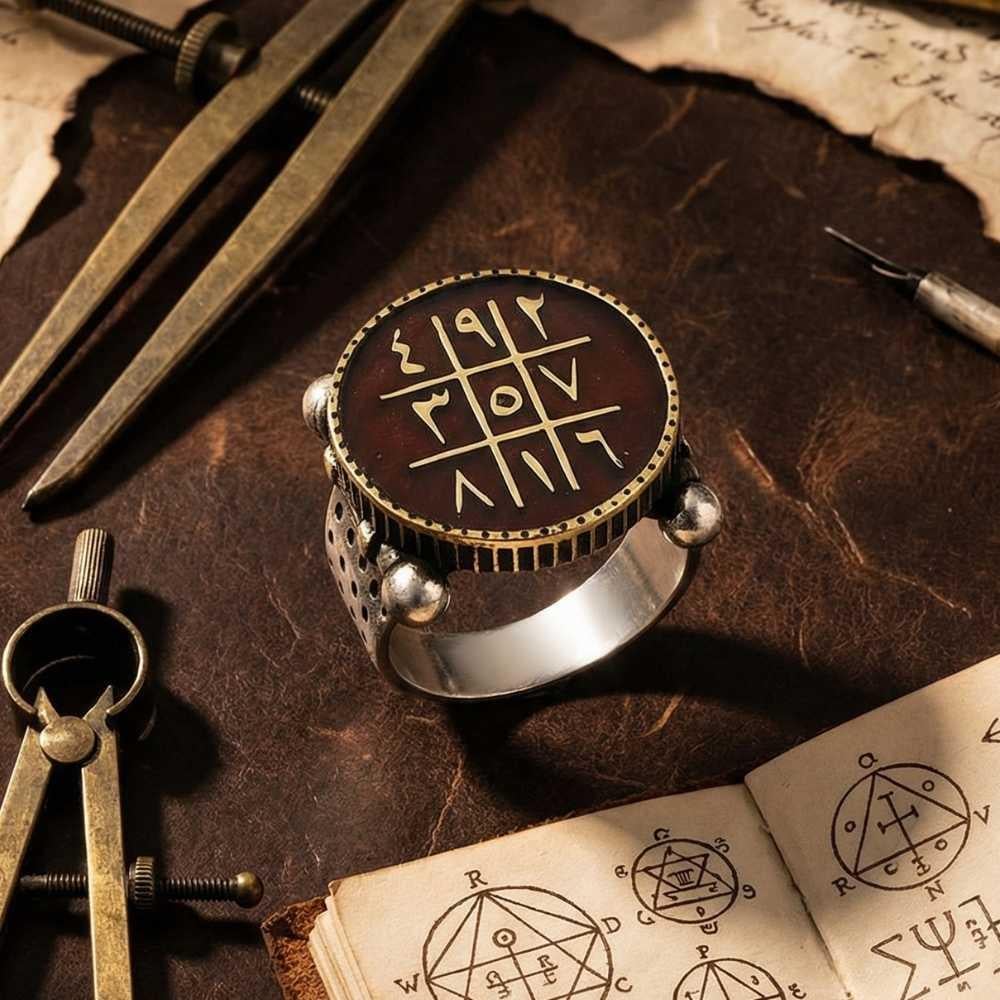 Yuvarlak Mineli Ebced Hesaplı Gümüş Erkek YüzükEbced Hesabı Yüzük