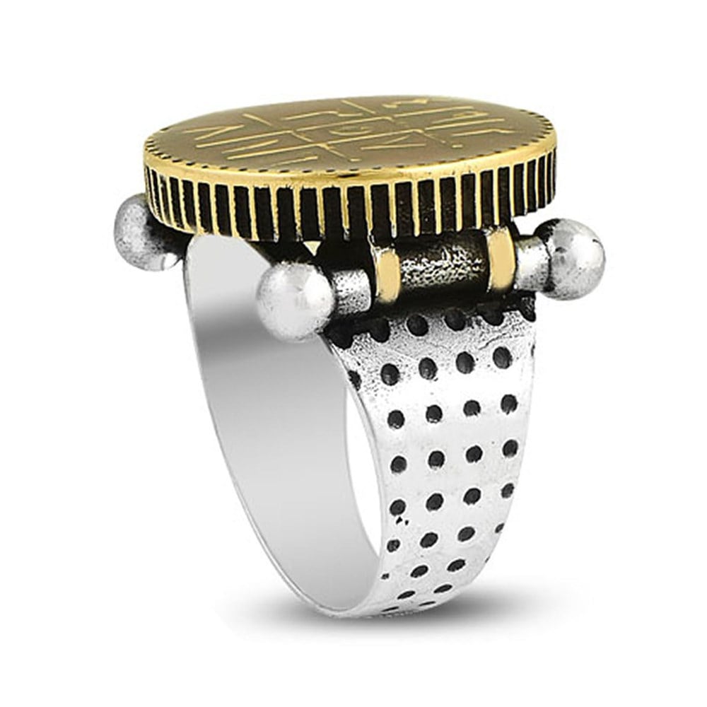 Yuvarlak Mineli Ebced Hesaplı Gümüş Erkek Yüzük