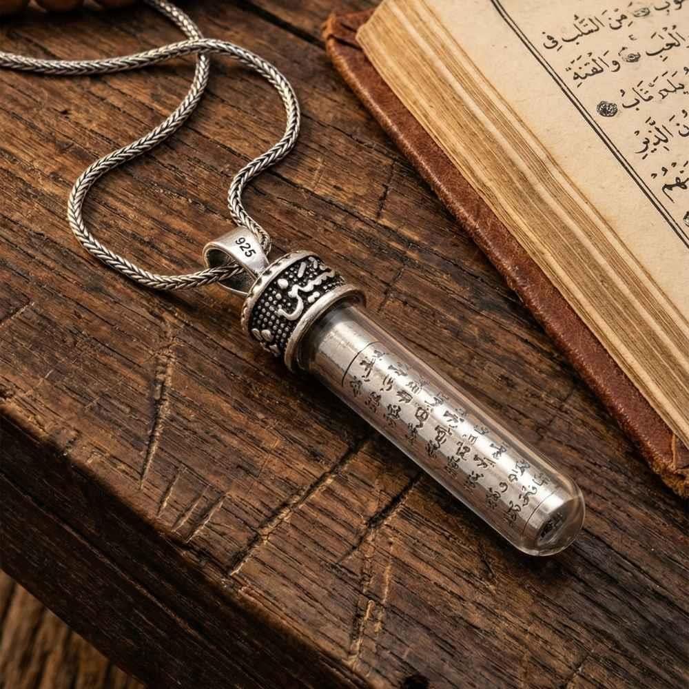 Zemzem Sulu Ayetel Kürsi Yazılı Muska Cevşen Gümüş KolyeAyetel Kürsi Kolye