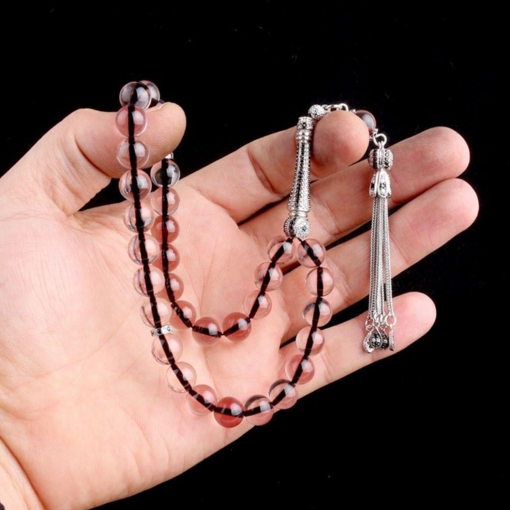 Zirkon Gümüş Püskülü Duman Renk Ateş Kehribar TesbihFire Amber Rosary