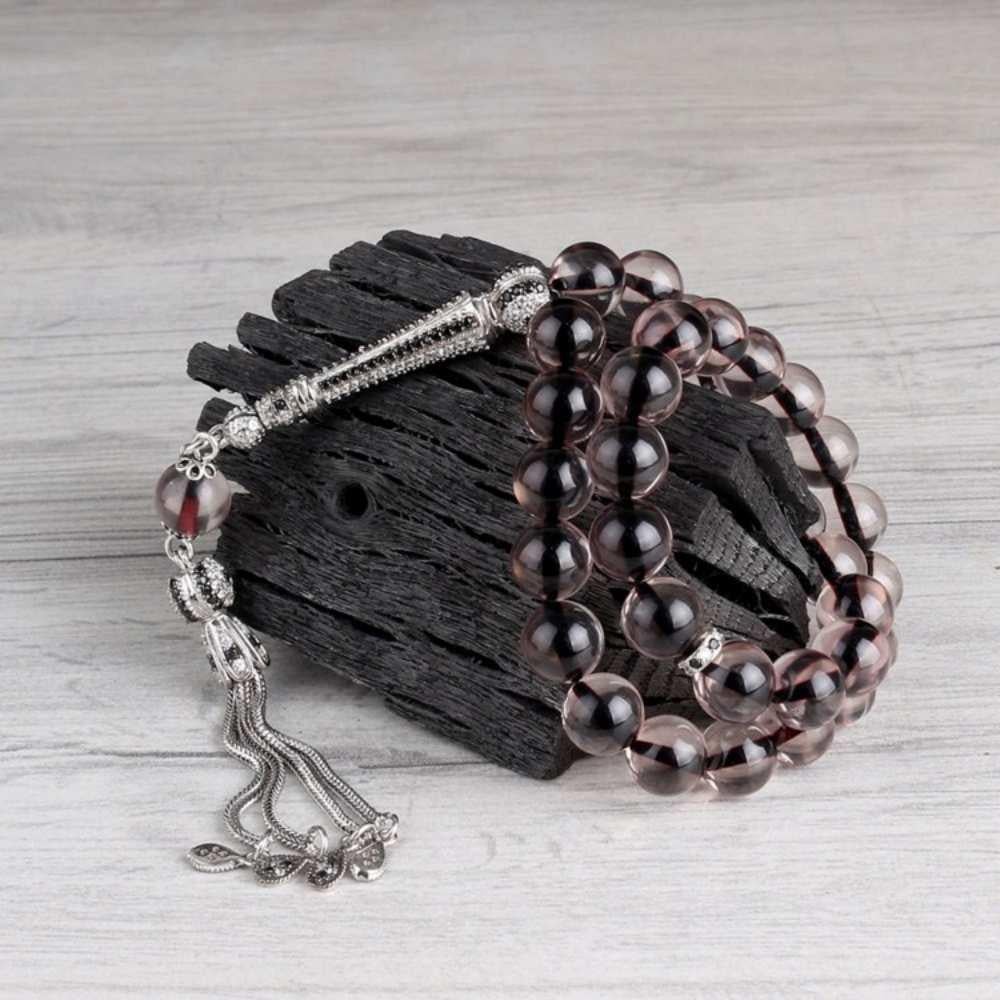 Zirkon Gümüş Püskülü Duman Renk Ateş Kehribar TesbihFire Amber Rosary