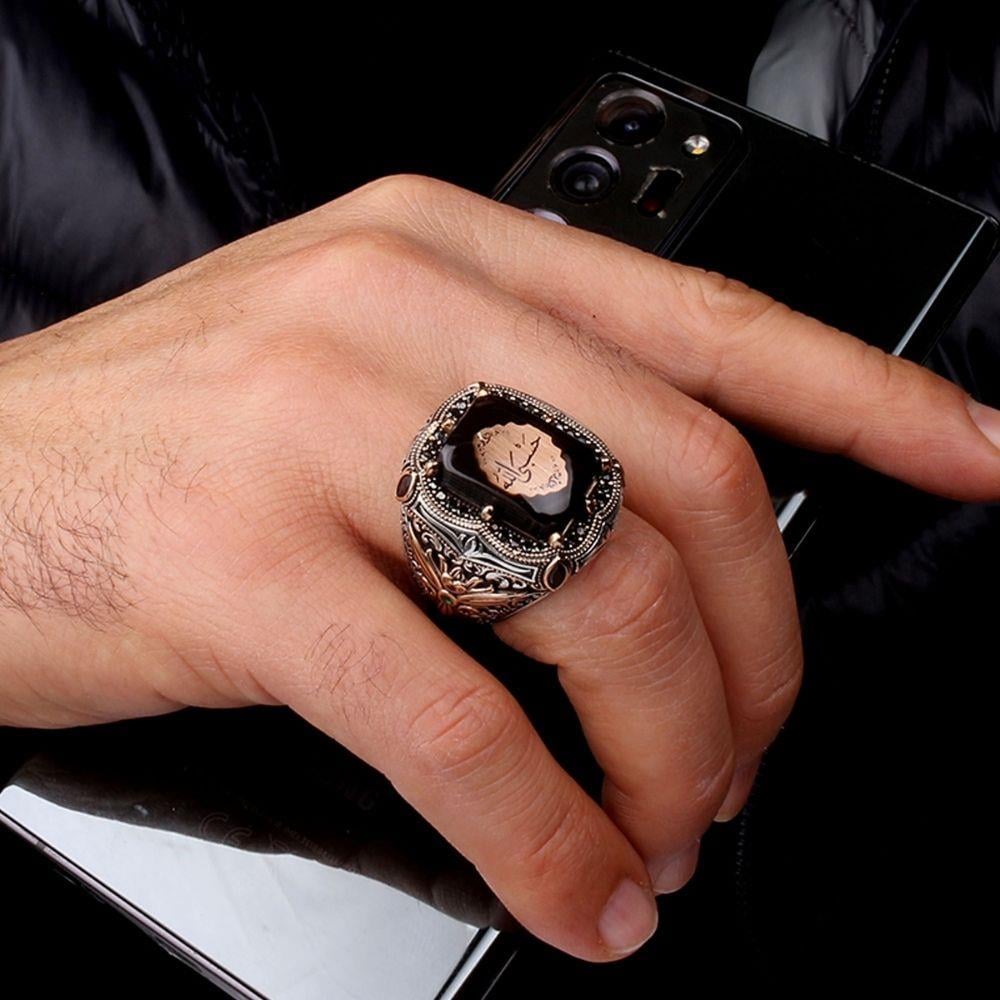 Zirkon Taş Detaylı Hasbiyallah Gümüş Yüzük