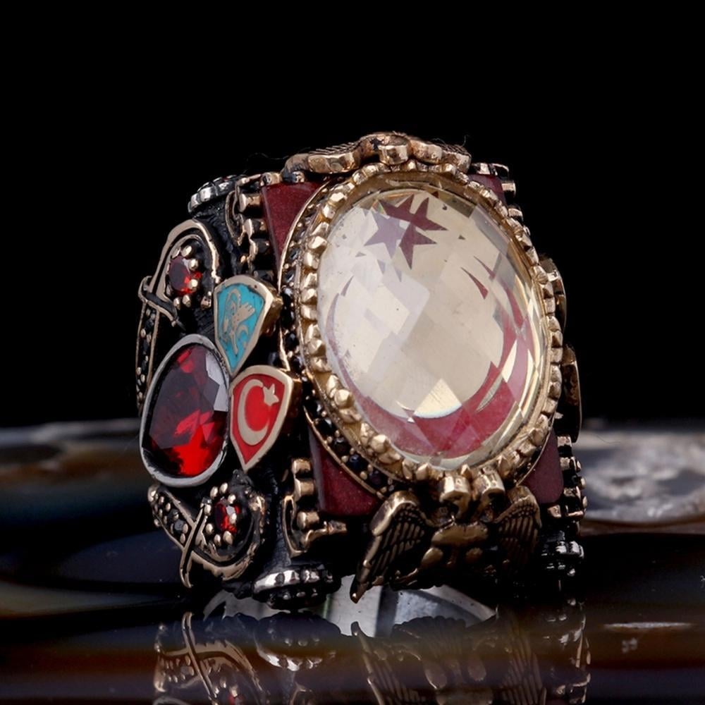 Zirkon Taş İçerisi Ay Yıldız İşlemeli Gümüş YüzükMoon Star Ring