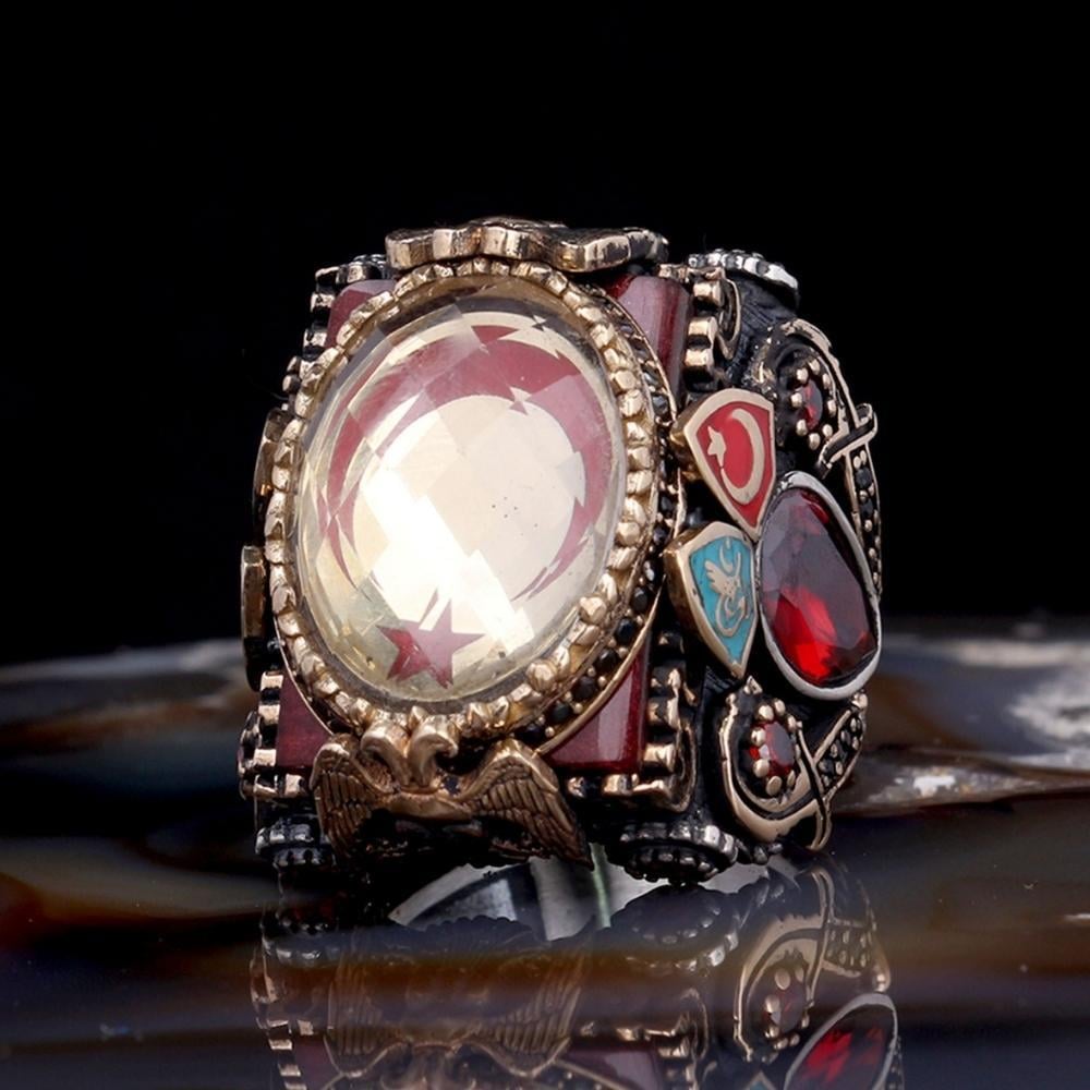 Zirkon Taş İçerisi Ay Yıldız İşlemeli Gümüş YüzükMoon Star Ring