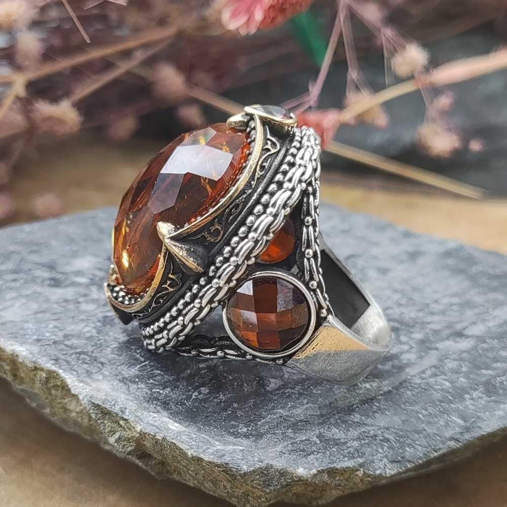 Zirkon Taş İçi Ayetel Kürsi İşlemeli Gümüş YüzükAyetel Kürsi Yüzük