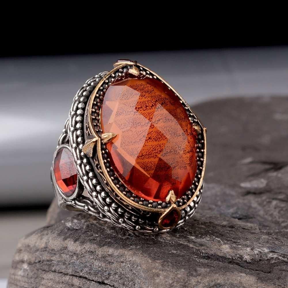 Zirkon Taş İçi Ayetel Kürsi İşlemeli Gümüş YüzükAyetel Kürsi Yüzük