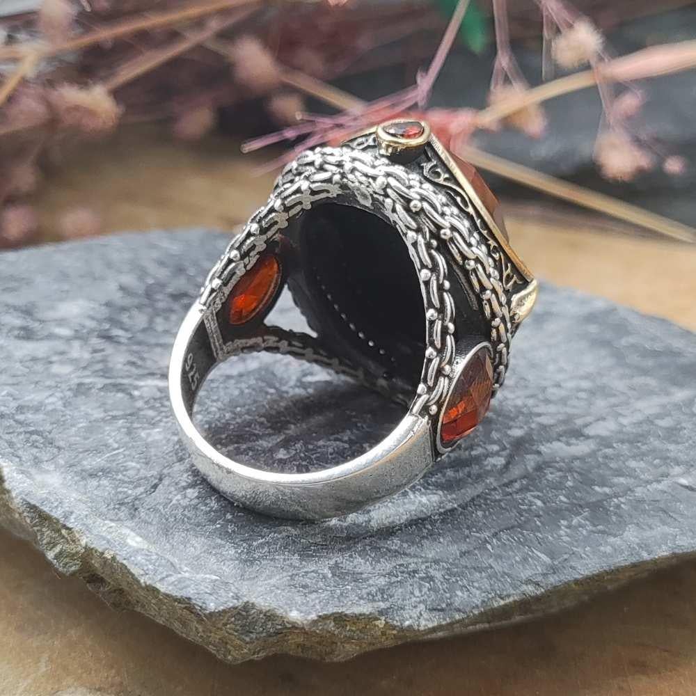 Zirkon Taş İçi Ayetel Kürsi İşlemeli Gümüş YüzükAyetel Kürsi Yüzük