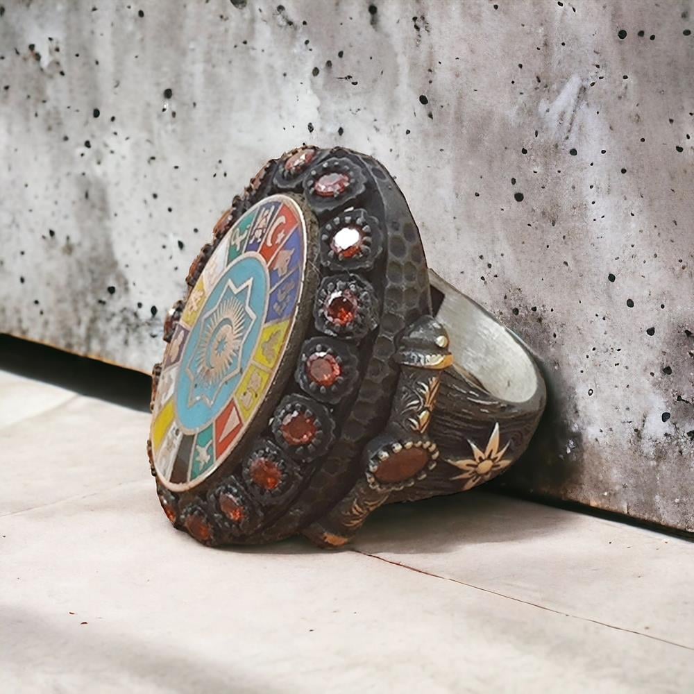 Zirkon Taş Süslemeli 16 Türk Devleti Gümüş Yüzük