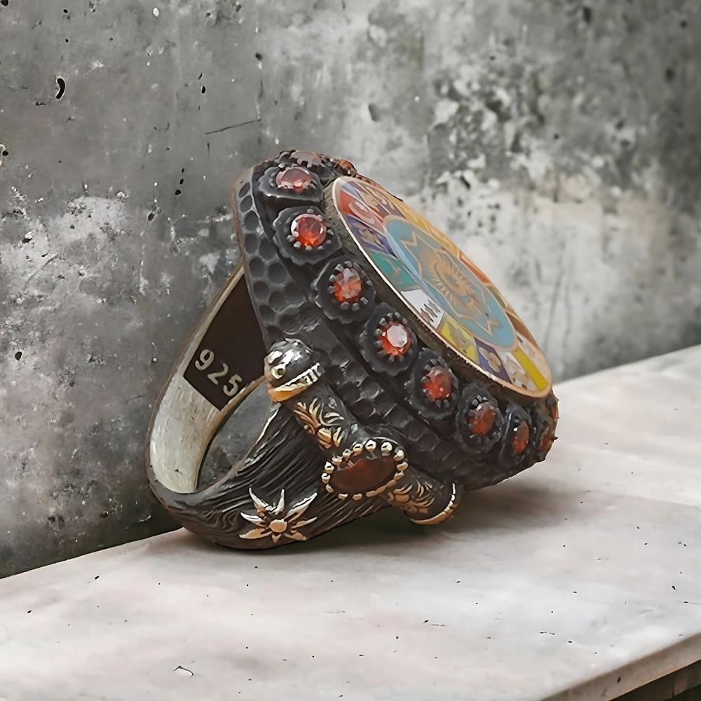 Zirkon Taş Süslemeli 16 Türk Devleti Gümüş Yüzük