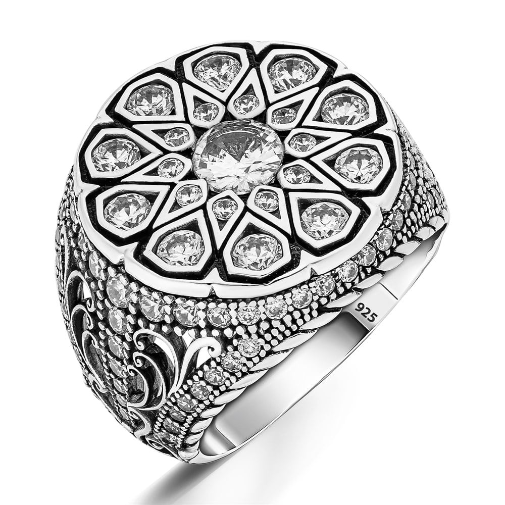 Zirkon Taş Süslemeli Gümüş Erkek Yüzük