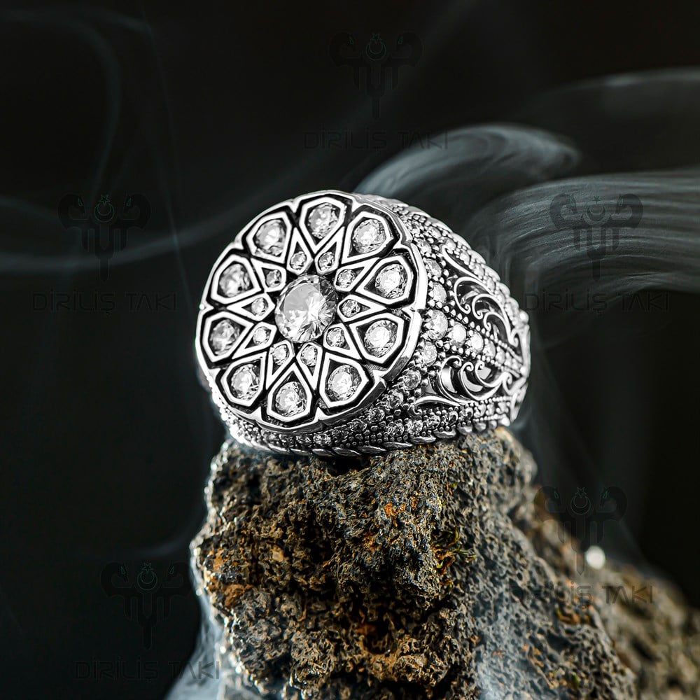 Zirkon Taş Süslemeli Gümüş Erkek Yüzük