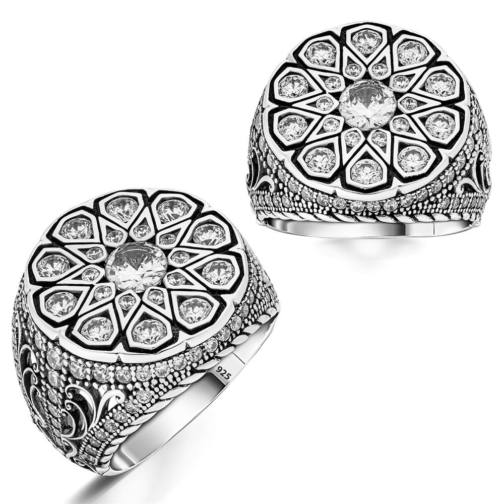 Zirkon Taş Süslemeli Gümüş Erkek Yüzük