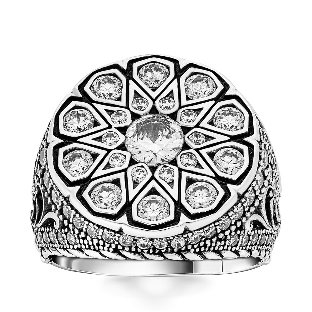 Zirkon Taş Süslemeli Gümüş Erkek Yüzük