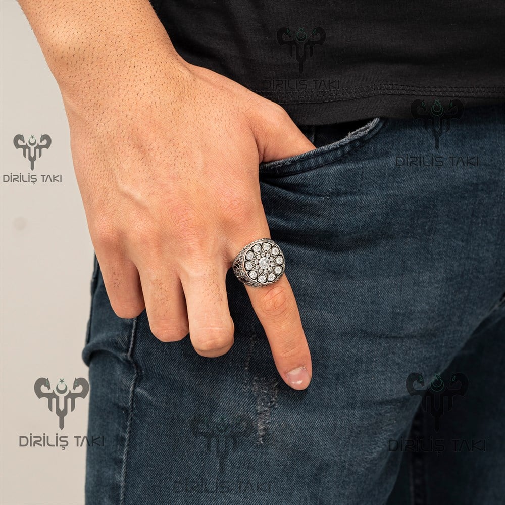 Zirkon Taş Süslemeli Gümüş Erkek Yüzük