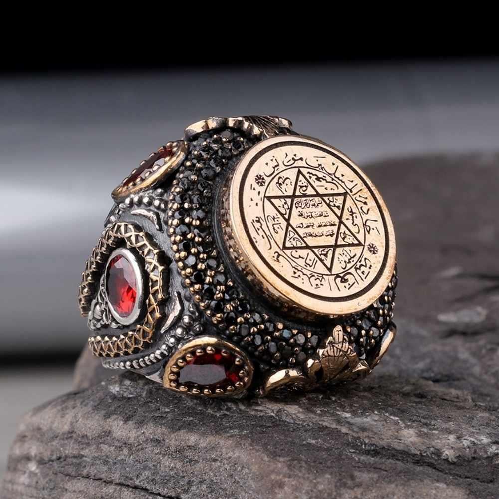 Zirkon Taş Süslemeli Süleyman Mührü Gümüş YüzükSeal of Solomon Ring