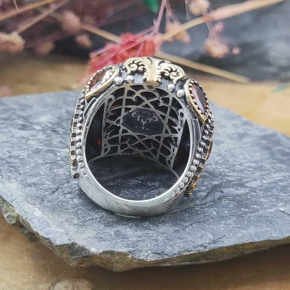 Zirkon Taş Süslemeli Süleyman Mührü Gümüş YüzükSeal of Solomon Ring