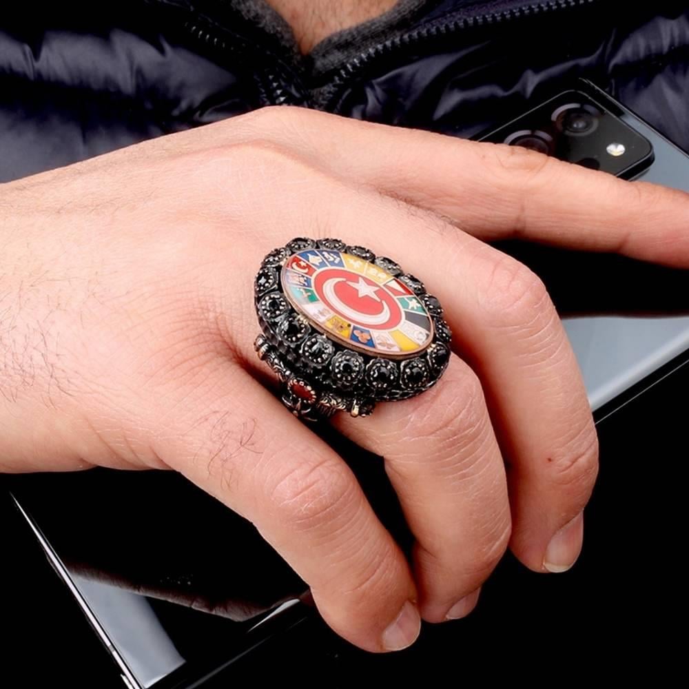 Zirkon Taşlı 16 Türk Devleti Gümüş Yüzük16 Türk Devleti Yüzük