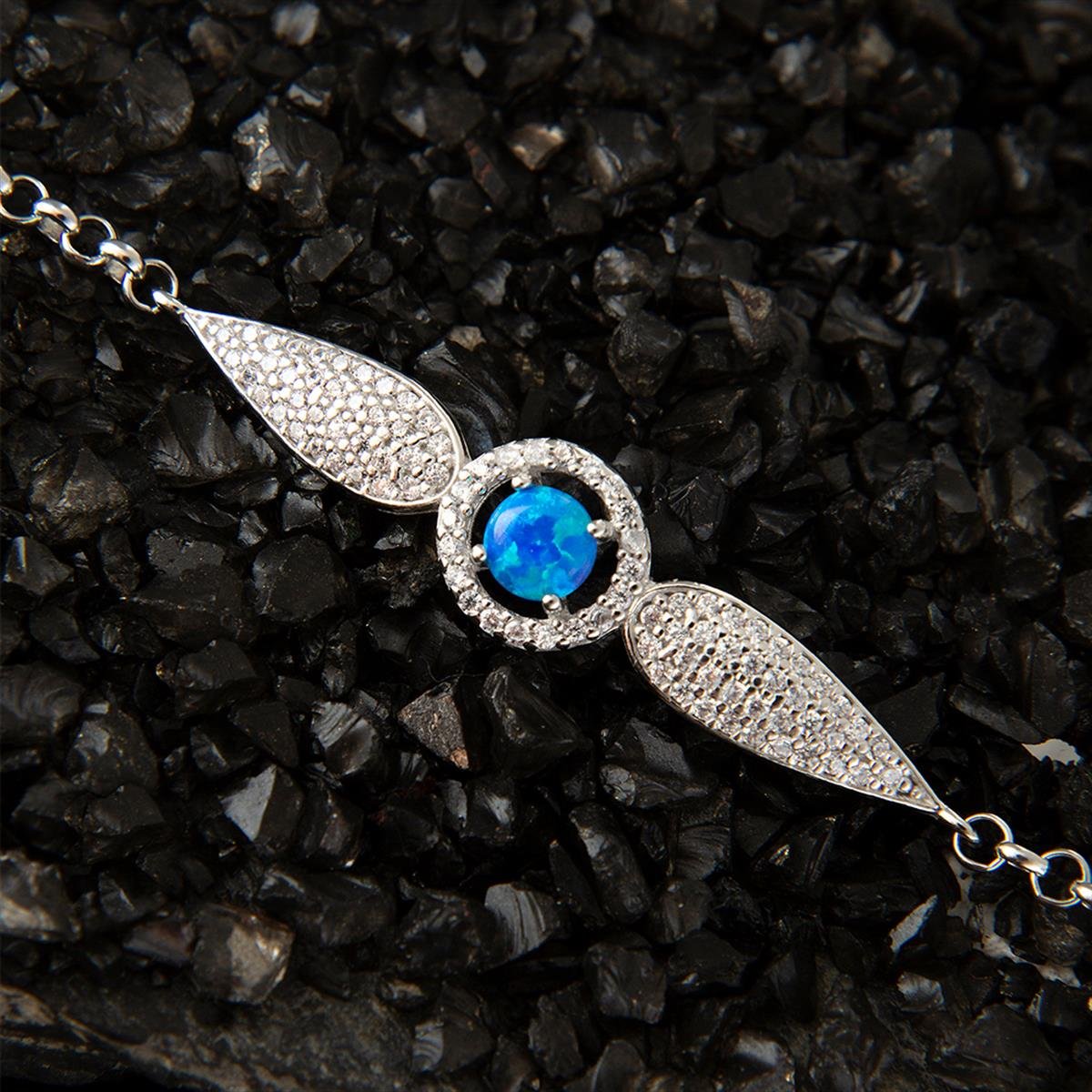 Zirkon Taşlı Damla Model Mavi Opal Gümüş Bileklik