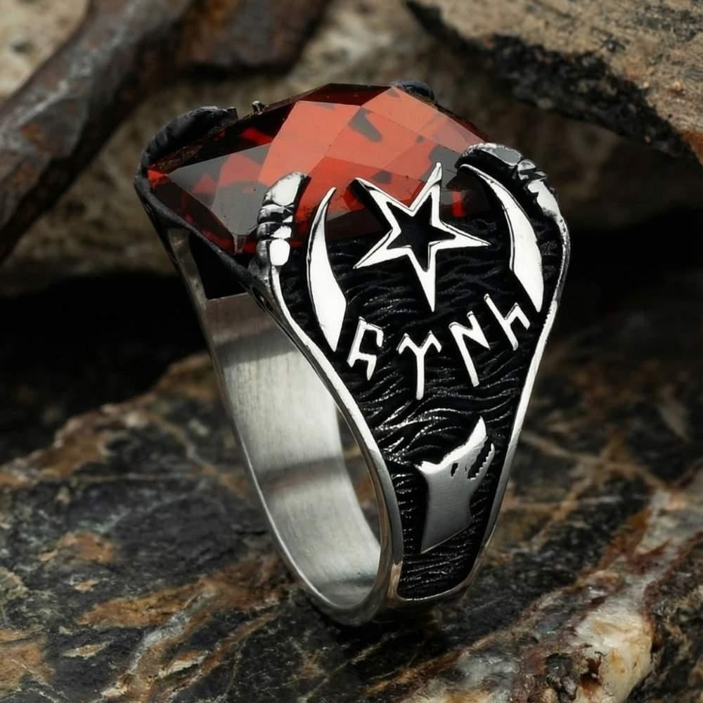 Zirkon Taşlı Göktürkçe Türk ve Vatan Yazılı Gümüş YüzükZirkon Taşlı Yüzükler