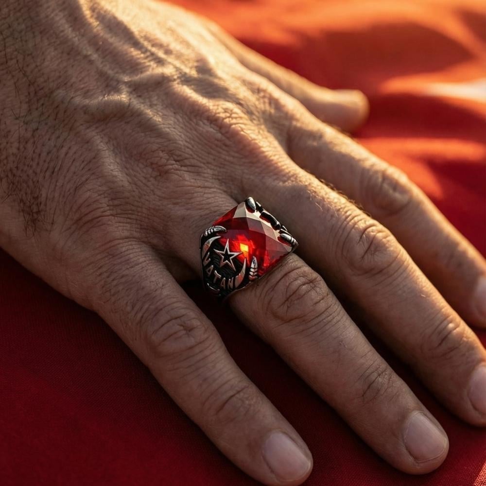 Zirkon Taşlı Göktürkçe Türk ve Vatan Yazılı Gümüş YüzükZirkon Taşlı Yüzükler