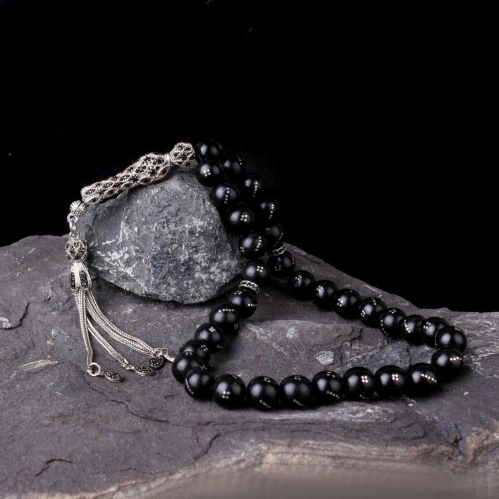 Zirkon Taşlı Gümüş Püskül Gürcistan Oltu Taşı Tesbih