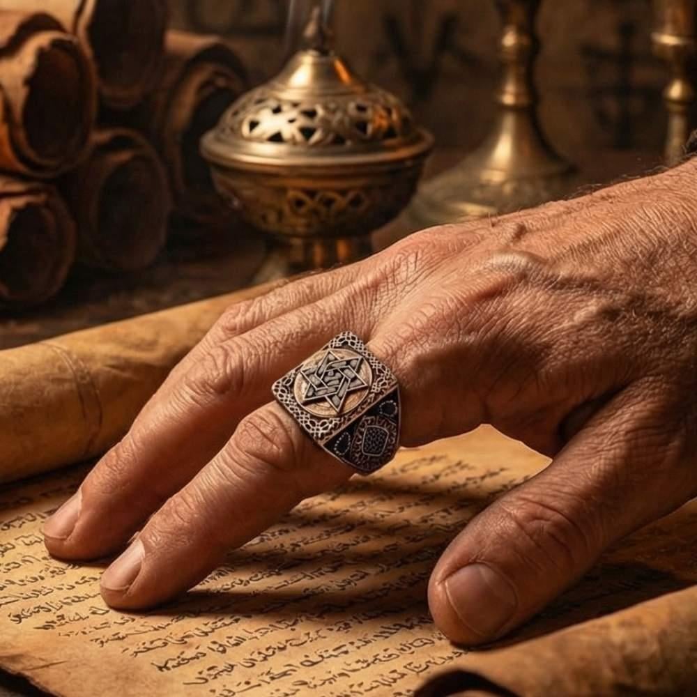 Zirkon Taşlı İsmi Azam Süleyman Mührü Erkek Gümüş YüzükSüleyman Mührü Yüzükler