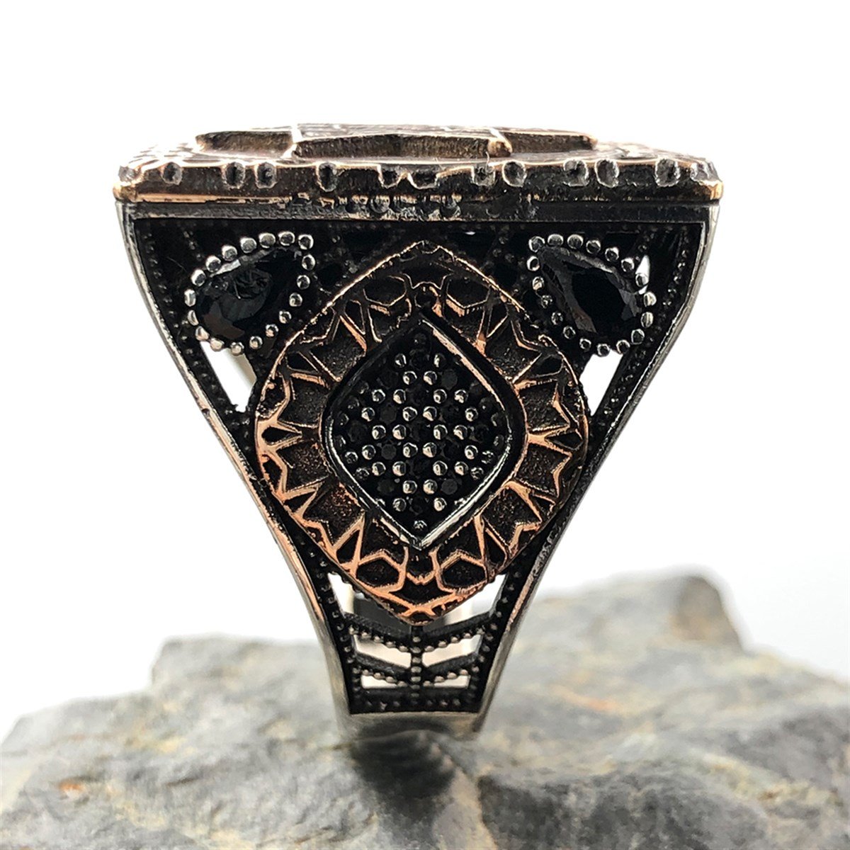 Zirkon Taşlı İsmi Azam Süleyman Mührü Gümüş Yüzük