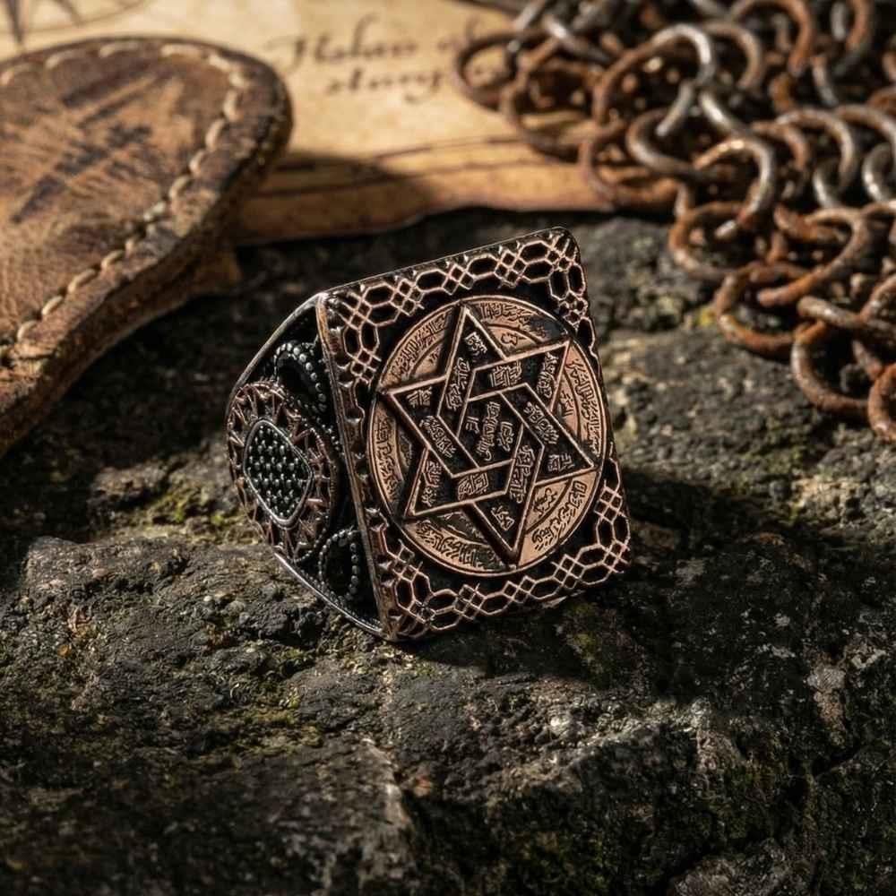 Zirkon Taşlı İsmi Azam Süleyman Mührü Erkek Gümüş YüzükSüleyman Mührü Yüzükler